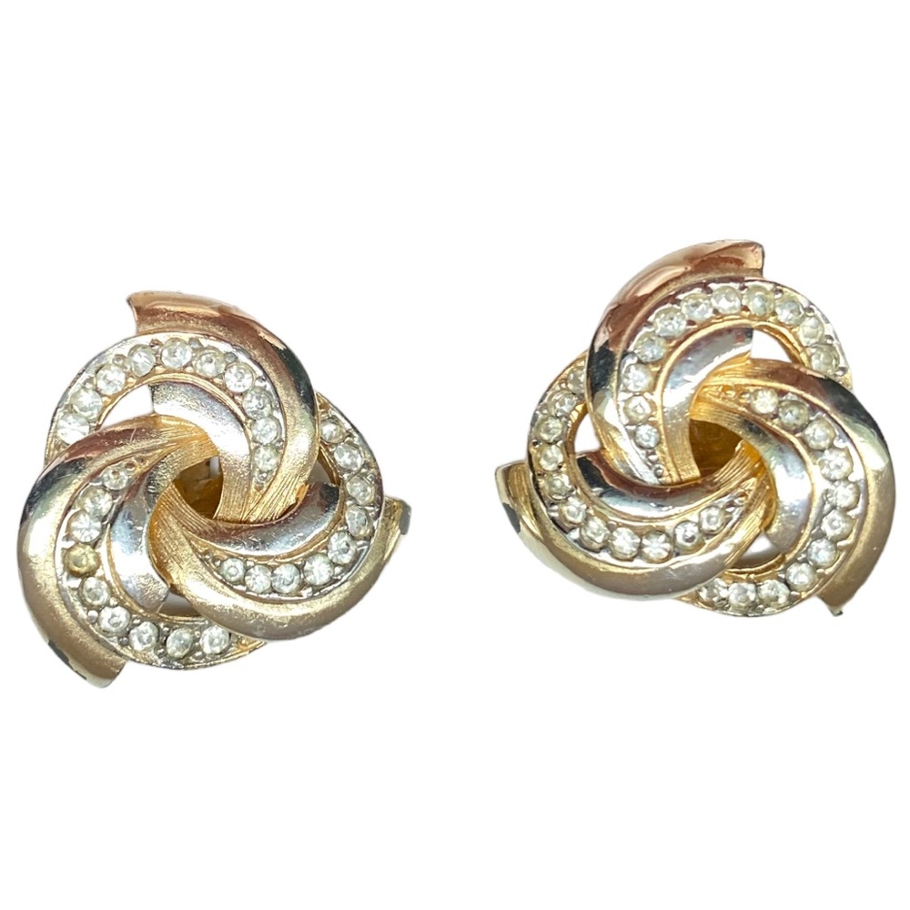 Vintage Kramer Goldtone/Rhinestone Clip-On Earrings